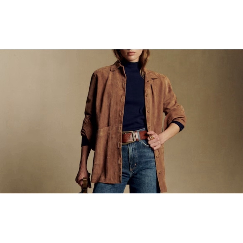 SEZANE Will Jacket Women Medium Goat Leather Camel Daim Utility Workwear Suede